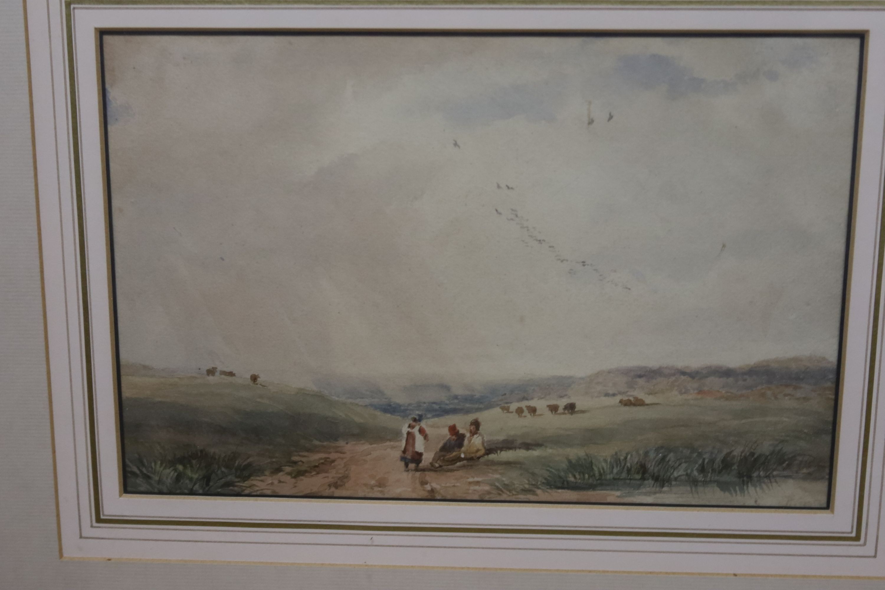 A group of five assorted watercolours; John Steeple, Beach scene; D. Addey, Harbour Master's Office; William Anderson, Scene at Stoke, Kent; Sidney Pike, landscape and